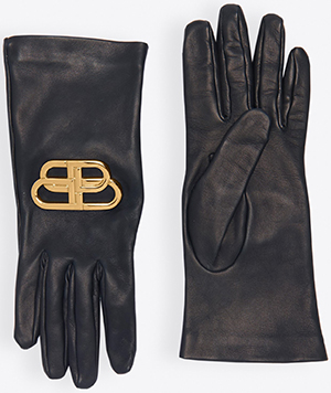 Balenciaga BB women's Gloves in black lambskin and aged-gold BB logo: US$895