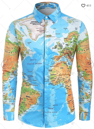 Rosegal men's World Map Print Hidden Button men's Shirt: US$19.38.