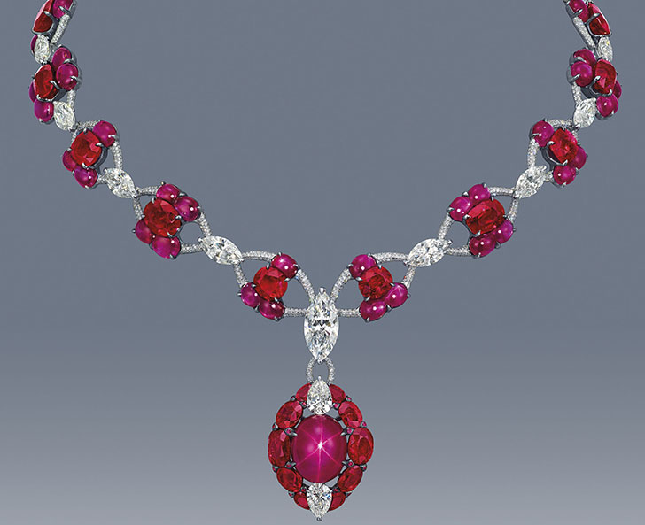 Magnificent Star Ruby & Diamond Necklace created by Hong Kong jewelry designer, Edmond Chin of Etcetera.