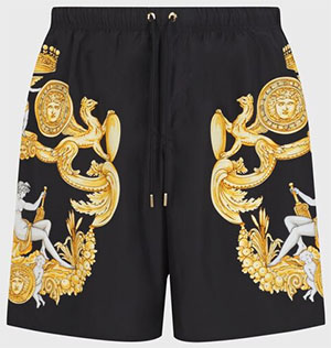 Versace men's Blasone Barocco Print Swim Trunks: US$350.