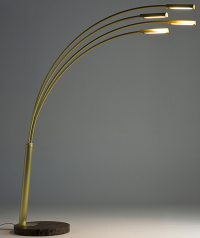 Juncos Floor lighting element in brass (natural bushed or burnished), with 4 LED stripes designed by Emmemobili.