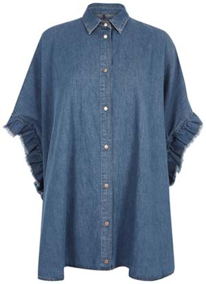 River Island Blue denim frill sleeve oversized shirt: £48.