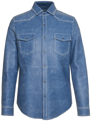 Tod's men's shirt in leather with used-effect denim print: US$3,995.