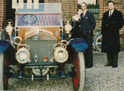 T.I.M.-owner Kim Weiss (far right), Prince Waldermar of Schaumburg-Lipper & Princess Eleonore-Christine of Schaumburg-Lippe next to a Rolls-Royce 40/50 HP Silver Ghost Roi des Belges Tourer (1911) at Aalholm Castle at baron Johan Otto Raben Levetzow's funeral on February 20, 1992.