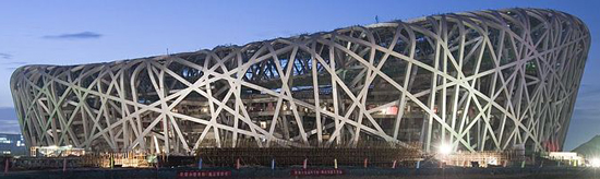 Beijing National Stadium (colloquially known as the Bird's Nest) by Herzog & De Meuron (2008).