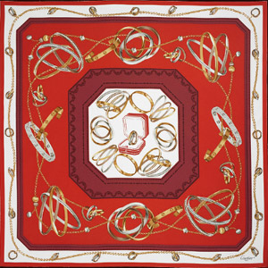 Cartier scarf 90 x 90 cm with intertwined jewels motif.