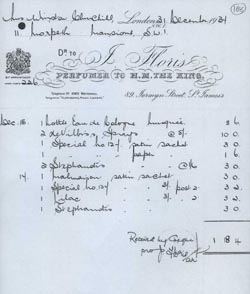 Winston Churchill's receipt for his purchase of Floris Special No. 127 of December 31, 1934.