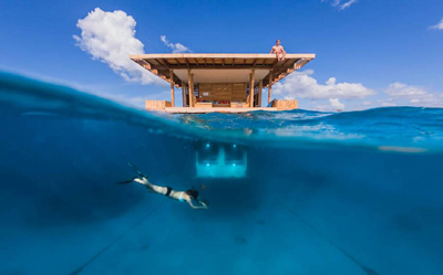 The Manta Resort's Underwater Room, Pemba Island, Zanzibar, Tanzania.