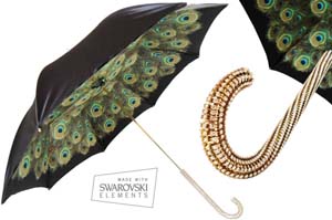 Pasotti Peacock & Black Umbrella With Swarovski Decorated Handle.