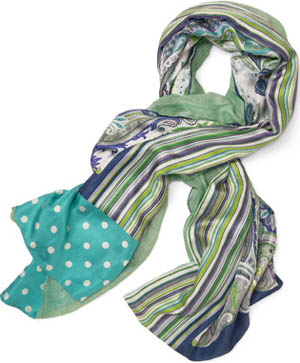 Paul Stuart Silk/Model Paisley and Stripe Pattern Scarf: US$268.