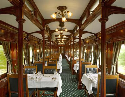 The dining car of Rovos Rail.