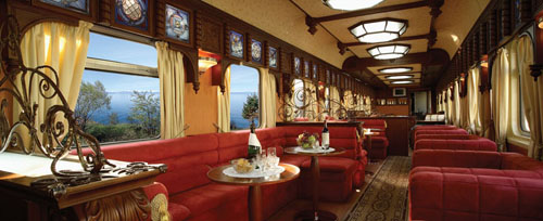 The gold lounge car of the Trans-Siberian Railway.