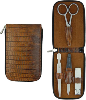 Geo F. Trumper 4 Piece Manicure Set, Brown calf leather (lizard skin embossed): £120.