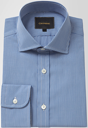 Crombie Pure Cotton Blue Micro Gingham Cutaway Collar Single Cuff men's shirt: £100.