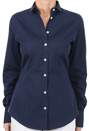 Bruli Swiss Vintage La Donna two-ply popeline ladie blouse in navy blue.