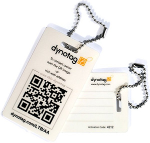 Dynotag Web/GPS Enabled QR Smart Luggage Tag Set - 2 Unique Tags with Chains.