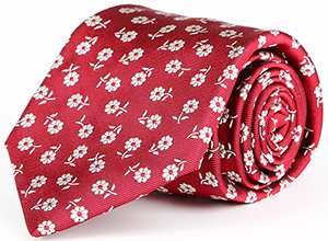Oliver Wicks Red Italian 100% Silk Tie with a Floral Pattern: US$69.