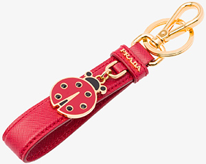 Prada women's Saffiano leather keychain with metal and enamel charm: US$210.