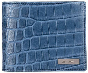 Etro metallic logo wallet in crocodile effect leather contrasting lining: €210.