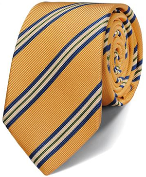 Charles Tyrwhitt luxury slim gold mogador stripe tie: US$49.