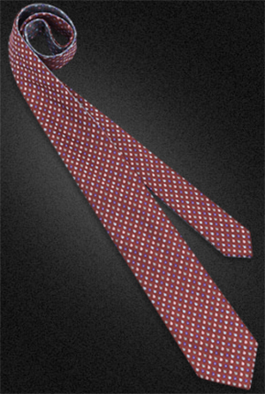 Bvlgari Handmade Gray and red 'Double Five' pattern seven-fold tie in fine jacquard silk.
