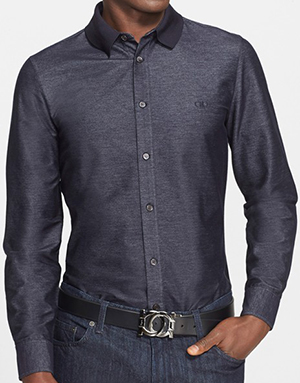 Salvatore Ferragamo Trim Fit Cotton Blend Shirt with Knit Collar: US$570.