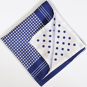 Richard Anderson navy and white polka houndstooth silk handkerchief: £61.