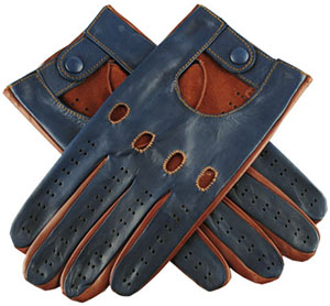 Black Navy and Tobacco Italian Men's Leather Driving Gloves: £72.