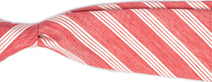 Emmett London salmon with off white regimental stripe silk linen blend tie.