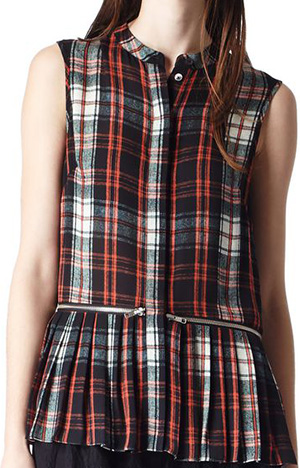 McQ Alexander McQueen Tartan Print Zip Pleat Women's Shirt: US$970.