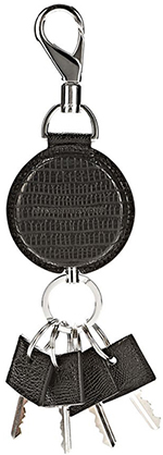 Alexander Wang Runway retractable keyring in black lizard embossed leather: US$117.