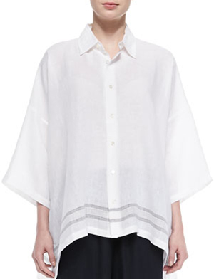 Eskandar Stripe-Hem Linen Women's Shirt: US$545.