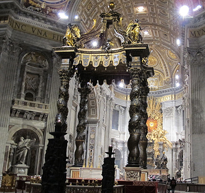 St. Peter's Baldachin over the high altar of St. Peter's Basilica in the Vatican City by Gian Lorenzo Bernini (1623-34).