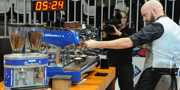 The new Barista World Champion 2013: Pete Licata from the United States at work.