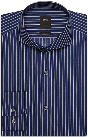 'T-Swain' | Slim Fit, Spread Collar Italian Cotton Striped Dress Shirt by BOSS: US$275.