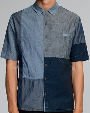 Nudie Jeans Brody Crazy Pattern Bowling Shirt Blue.