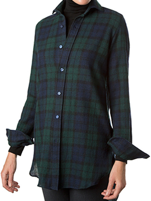 Paul Stuart Green/Navy Plaid Wool Gauze Over Shirt: US$417.