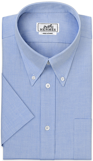 Hermès Classic men's shirt, button down collar, button cuff, short sleeve, pocket, plain pinpoint (100% cotton): US$410.