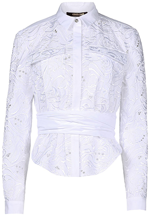 Roberto Cavalli Poplin, Embroidered detailing, Dual button cuffs, Hidden buttons, Dual chest pockets long sleeve women's shirt: US$2,325.