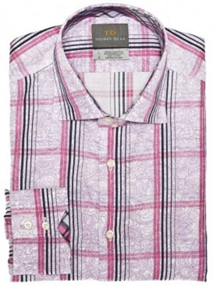 Thomas Dean Lilac Plaid with Print Detail Button Down Men's Sport Shirt: US$110.