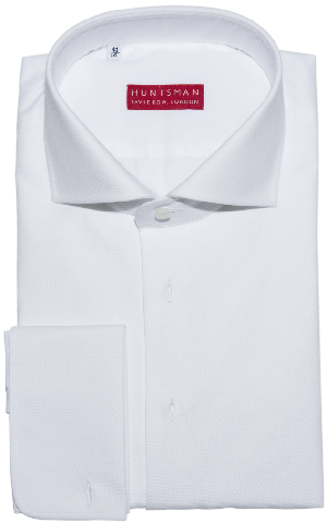 Huntsman White Marcella Shirt, Semi-Fitted, Superior Marcella Pique Front, and Finest Zephyr Cotton: £275.