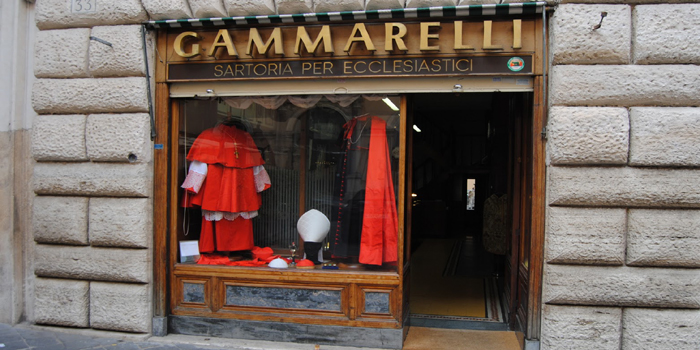 Ditta Annibale Gammarelli, Via S. Chiara, 34, 00186 Rome. Italy. The Pope's tailor since 1798.