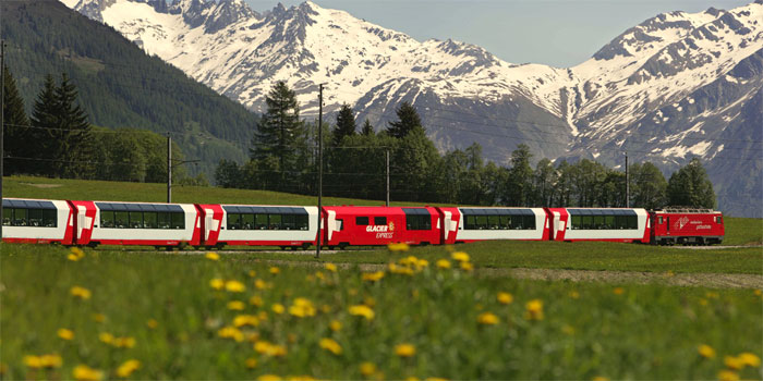 The Glacier Express is an express train connecting railway stations of the two major mountain resorts of St. Moritz and Zermatt in the Swiss Alps.