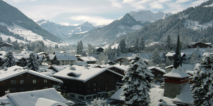 Gstaad village in the winter, CH-3780 Gstaad, Switzerland.