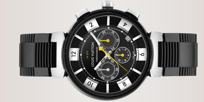 Louis Vuitton Tambour in Black LV277 automatic chronograph, 44mm.