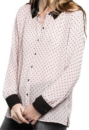 Replay Women's loose fit polyester/viscose plumetis chiffon shirt with contrast collar & cuffs, bombé hem, beading on collar: US$285.