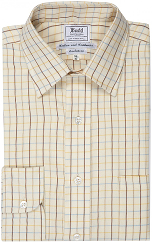 Budd Shirt Makers Blue and Yellow Cashmere and Cotton Tattersall Check Shirt: £215.