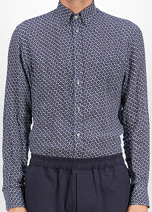 Bottega Veneta Dark Navy Geometric Flower Linen Shirt: US$830.