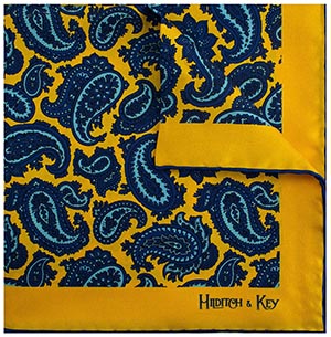 Hilditch & Key Large Paisley Gold, Navy, Blue Men's Handkerchief: £31.50.