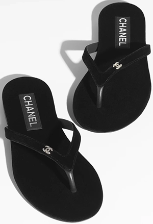 Chanel women's Velvet Black Thongs: US$950.